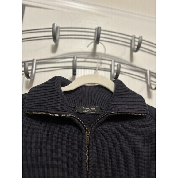 ZARA MAN Basic Sweater Jacket Men’s SZ XL Navy Blue Full Zip Cable Knit Cotton - Picture 4 of 16